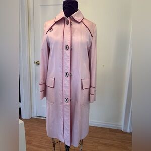 Coach Light Pink Trench Coat with Dark Pink Leather and Turn Locks